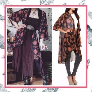 🌺 MOON STAR KIMONO ROBE CARDIGAN DUSTER BOHO SUN OCTOBER PUMPKIN RUST FALL WARM